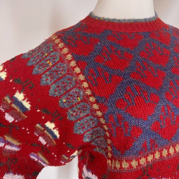 Vintage Answers by Riddles Size M Red Pullover Sweater Patterned Acrylic - Picture 5 of 10